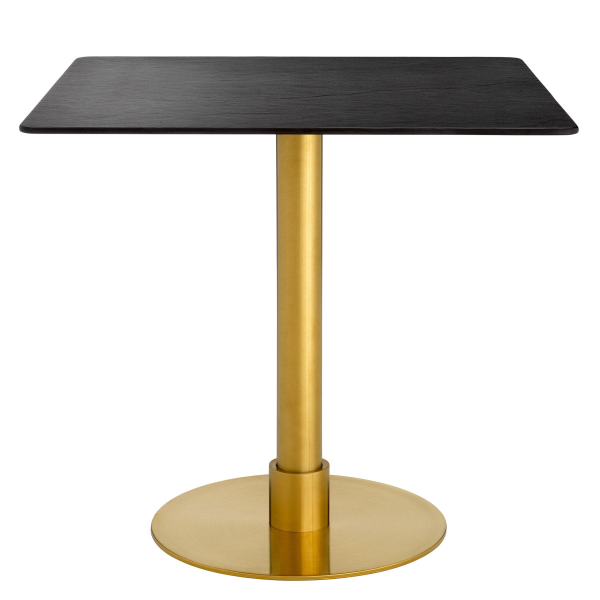 Eichholtz Dining Table Terzo Square luxury. Its brushed brass finish exudes an understated elegance, while the rounded ceramic top that