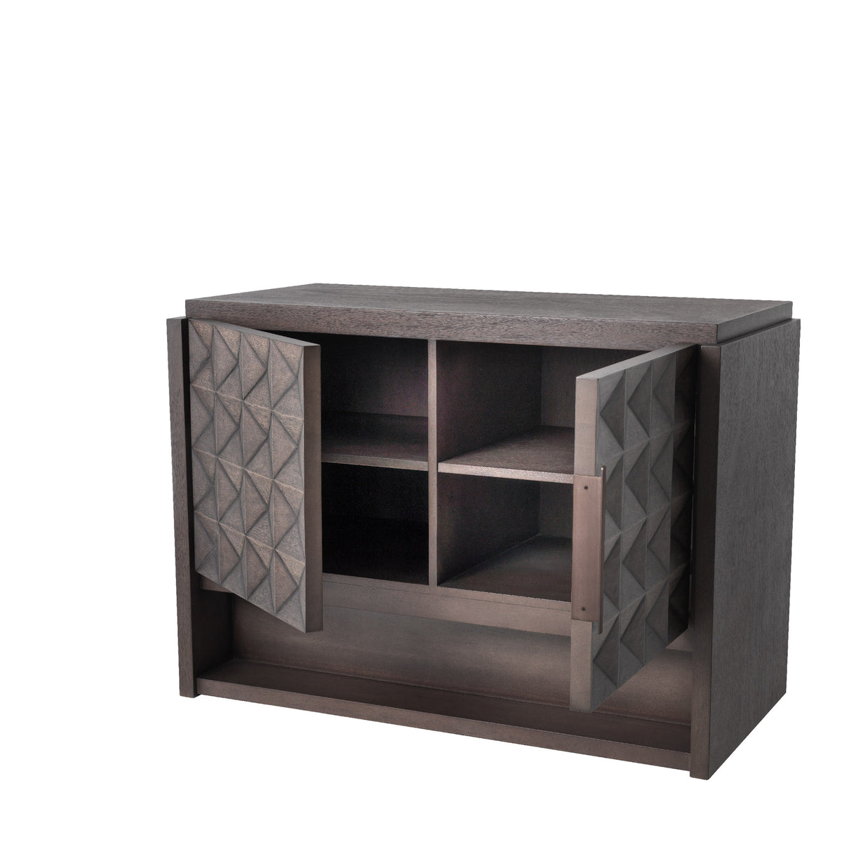 Eichholtz Dresser Jane S interior a modern yet timeless appeal. Geometric patterns from solid meranti wood on the door