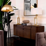 Eichholtz Dresser Napa Valley stainless steel frame. It is lined with woven oak veneer and contains 4 doors and