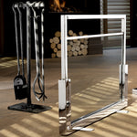 Eichholtz Fire Tools set of 4 4, carried out in antique zinc. The set includes a fire poker, a log grabber,