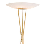 Eichholtz Floor Lamp Collina antique brass stems provides an airy platform for a bowl-shaped lampshade of white glass. The