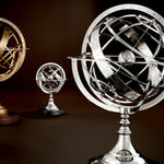 Eichholtz Globe S zodiac, axis and pedestal with black plinth, this small nickel finished globe lends character to