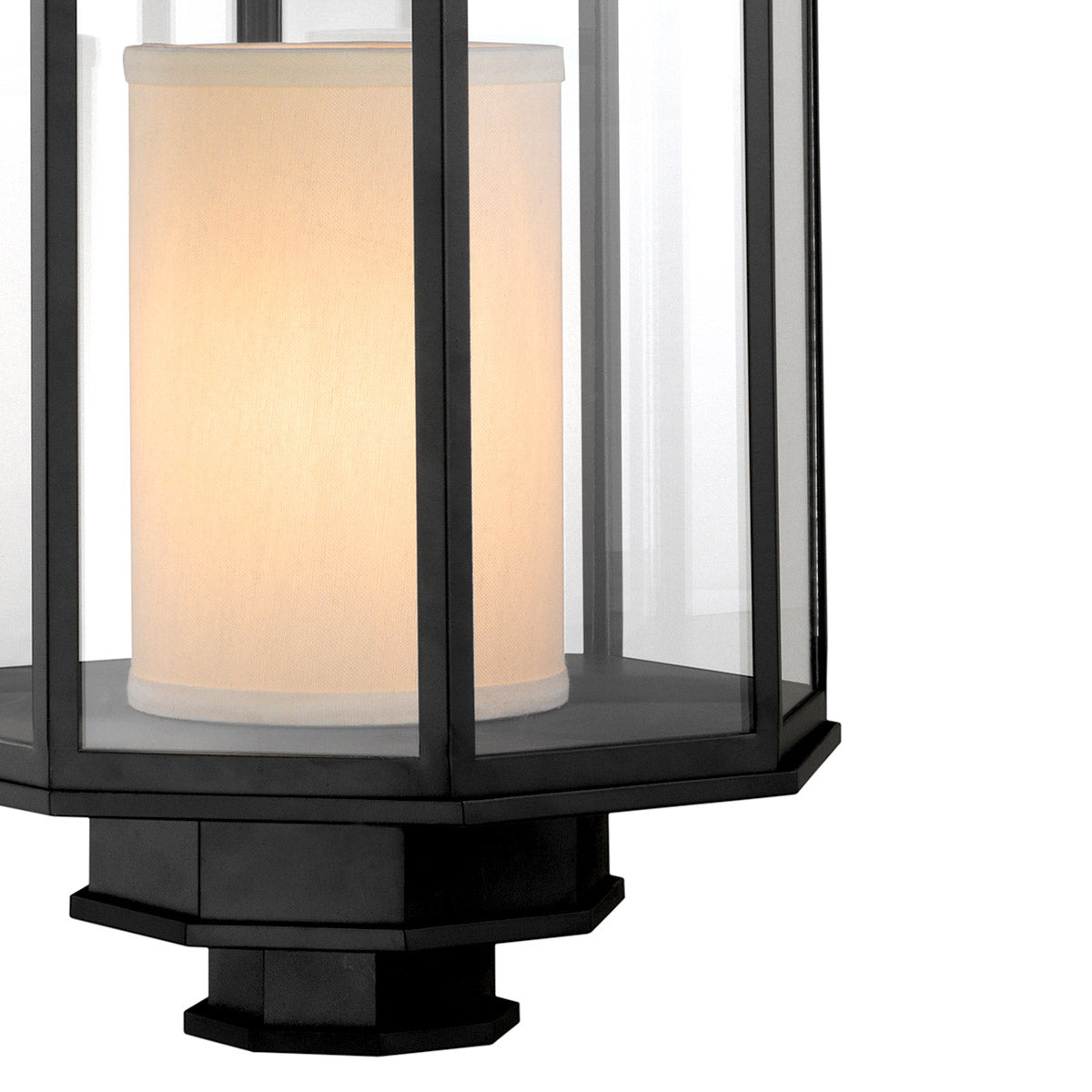 Eichholtz Lantern Monticello M an octagonal frame with clear glass panels around a cilindric cream lampshade. Lantern Monticello M