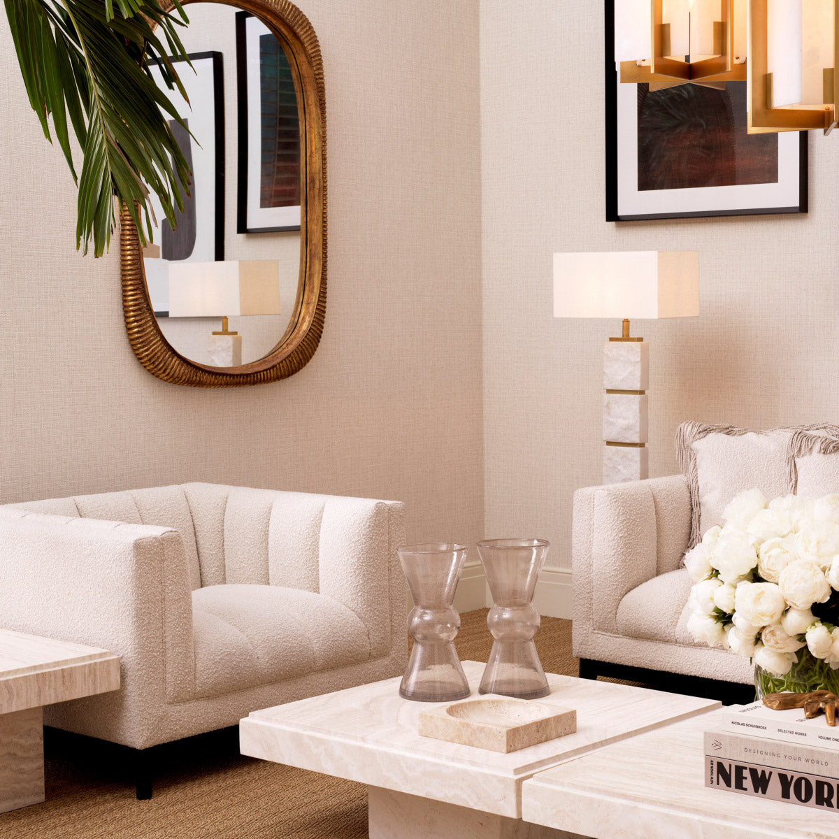 Eichholtz Mirror Casimir with an antique gold finish. The outside of the frame is rectangular with rounded corners,