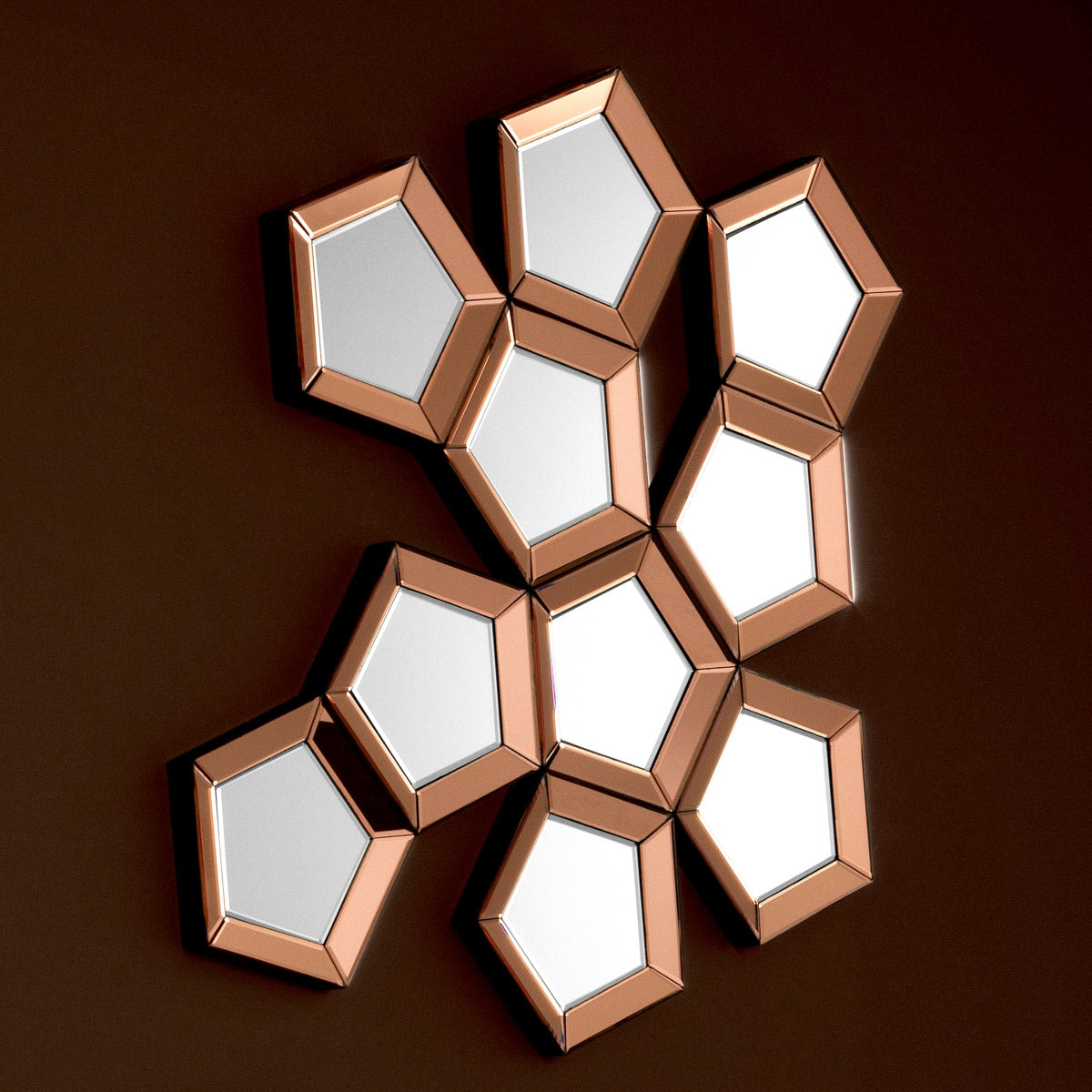 Eichholtz Mirror Cheyenne ten intricately formed pentagonal shapes, each cluster is complete with a rose mirror glass frame.