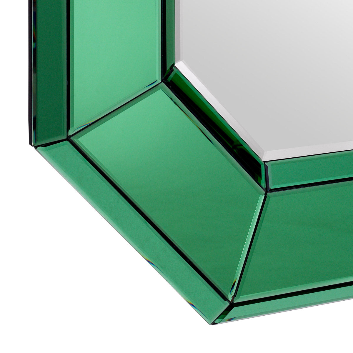 Eichholtz Mirror le Sereno green mirrored glass sculpted in an unusual octagonal shape. Mirror le Sereno Crafted by Eichholtz