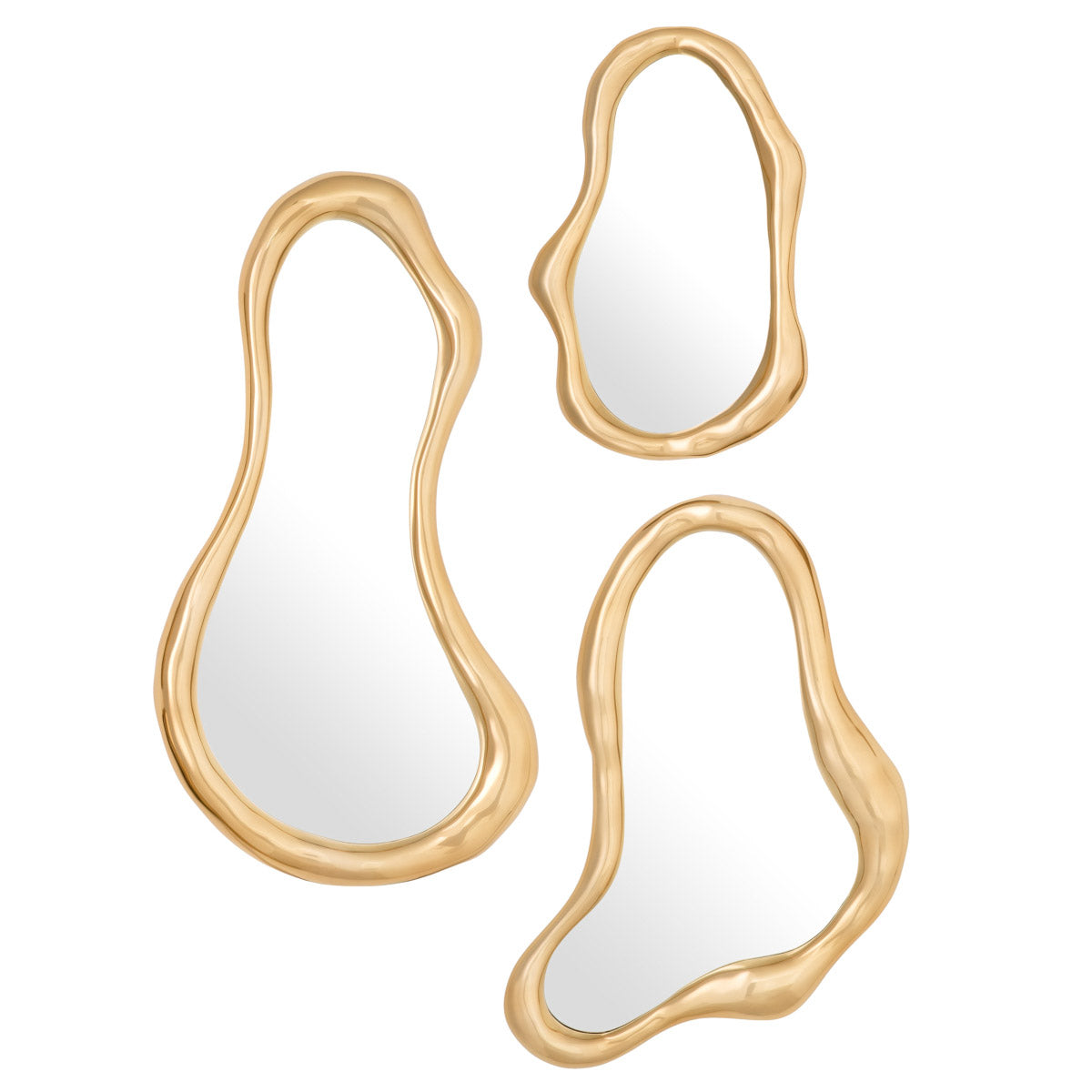 Eichholtz Mirror Viterbo set of 3 organic shapes and artisan craftsmanship. Each piece boasts a fluid gold-finished frame, infusing your...