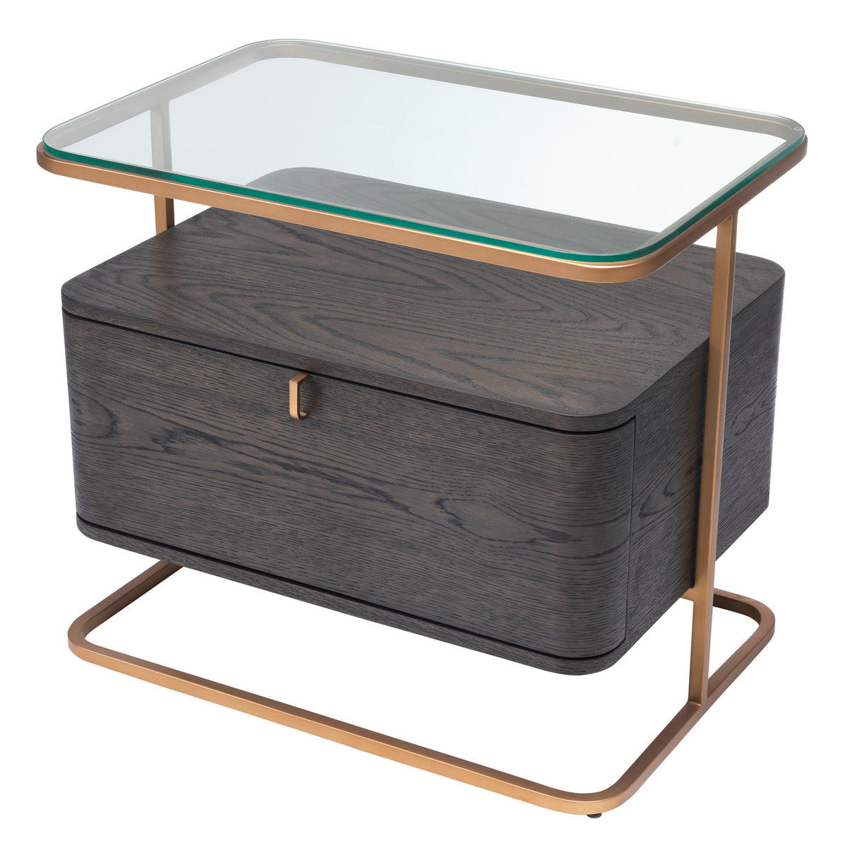 Eichholtz Nightstand Augusto your bedroom. The mocha crown oak veneer case and clear glass tabletop perfectly complements the