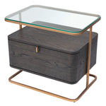 Eichholtz Nightstand Augusto your bedroom. The mocha crown oak veneer case and clear glass tabletop perfectly complements the