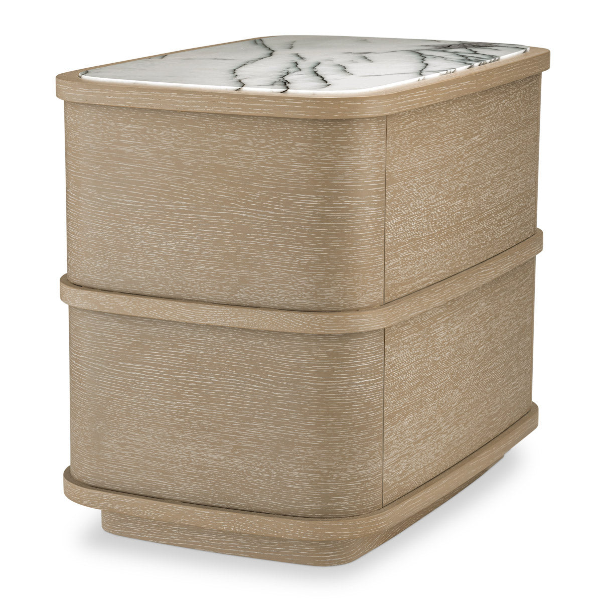 Eichholtz Nightstand Cabana in washed oak veneer, this modern nightstand has a top of Italian bianco lilac marble.