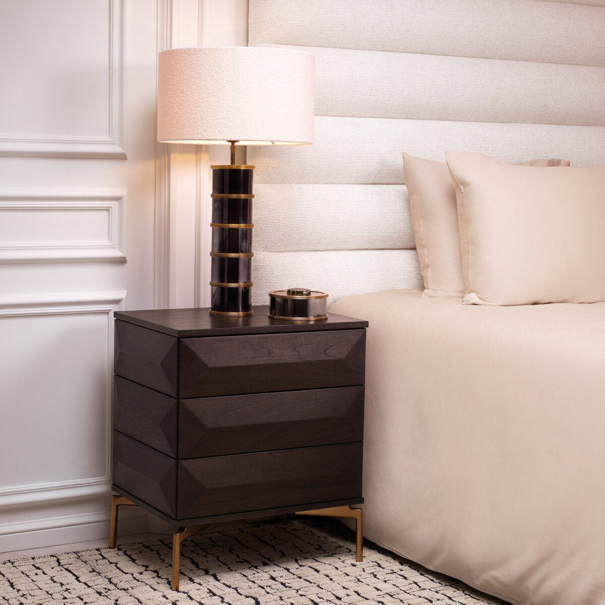 Eichholtz Nightstand Denver is crafted with a captivating mocha oak veneer adding a touch of warmth and organic