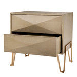 Eichholtz Nightstand Highland veneer. With their triangular silhouettes, the cabinet doors are real eye-catchers. Reminiscent of Danish d...