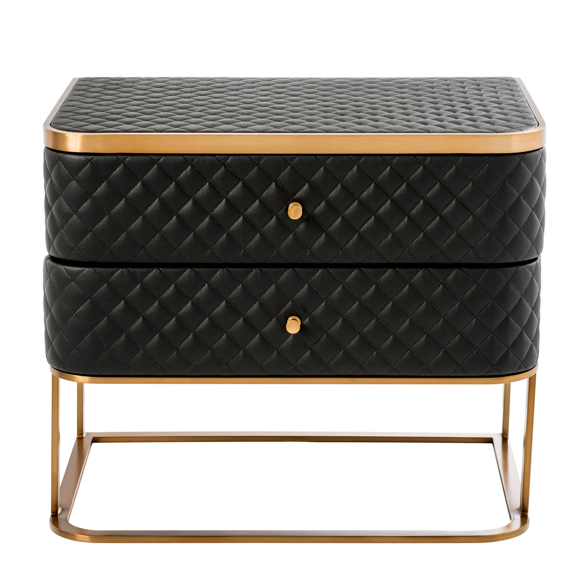 Eichholtz Nightstand Monfort your bedroom. The diamond quilted black faux leather upholstery perfectly complements the sleek metal frame