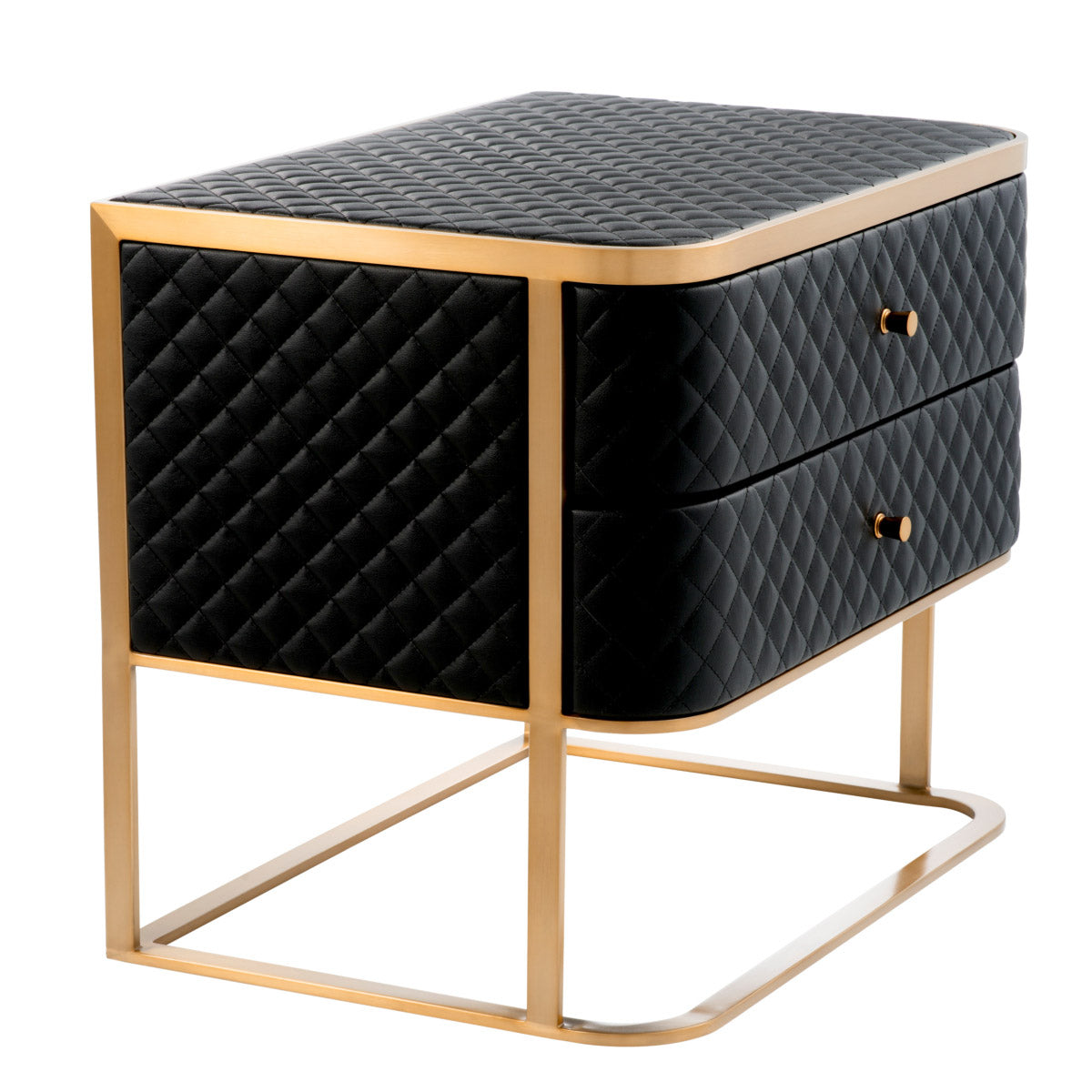 Eichholtz Nightstand Monfort must-have in your bedroom. The diamond quilted black faux leather upholstery perfectly complements the sleek