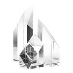 Eichholtz Object Scope set of 3 clear crystal glass has a bevelled top. Together they look like tightly packed skyscrapers that