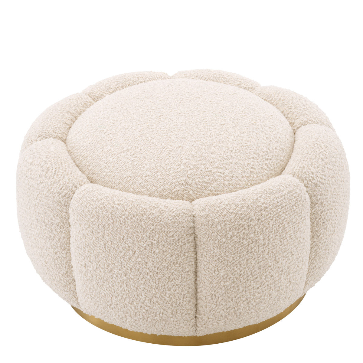 Eichholtz Ottoman Inger bouclé pairs incredibly with curvilinear shapes. Perfect for pairing with the Inger Swivel Chair. Ottoman