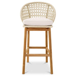 Eichholtz Outdoor Bar Stool Trinity any patio or poolside bar. The cream weave flores off-white finish atop natural teak exudes