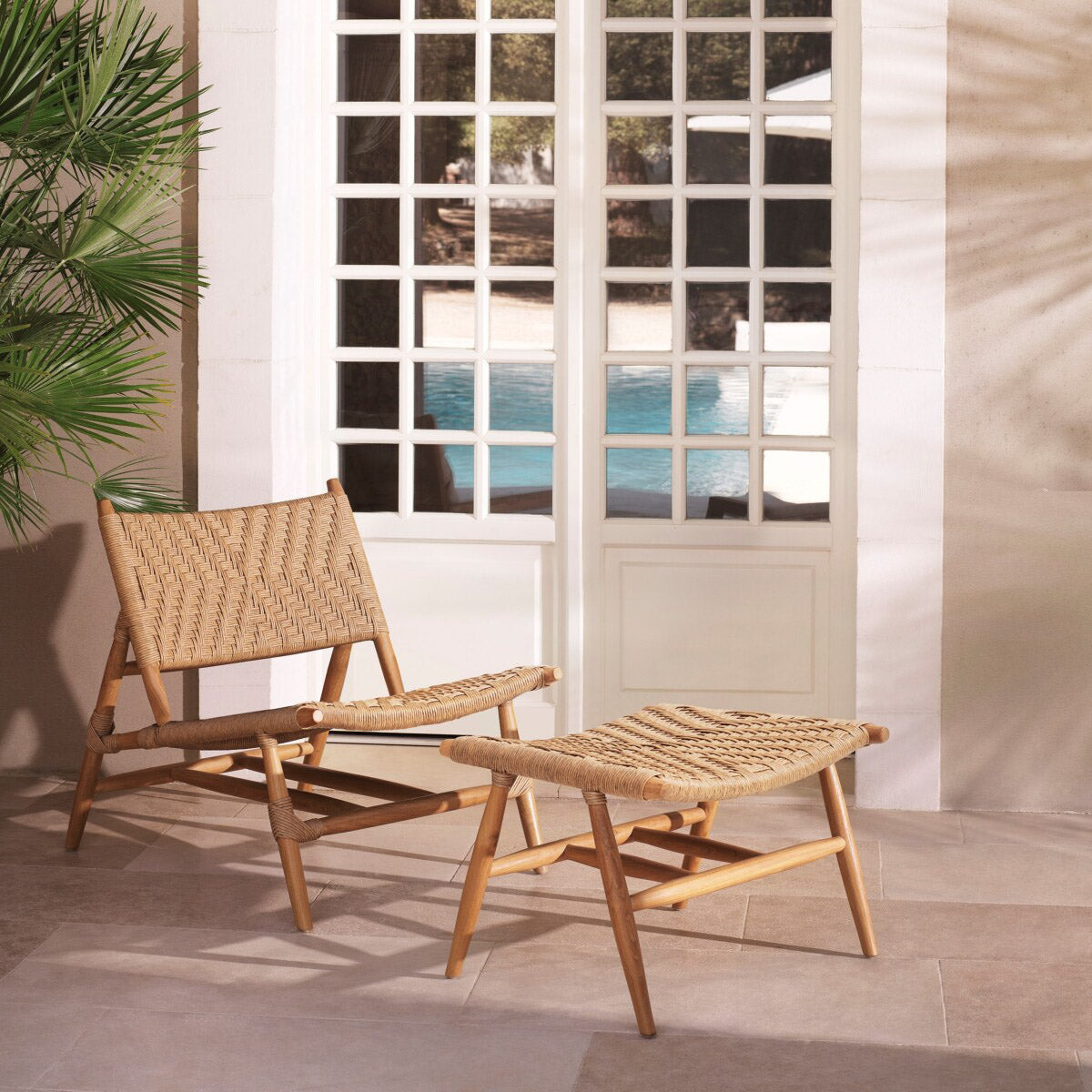 Eichholtz Outdoor Chair and Foot Stool Laroc responsibly from sustainably managed forests, the chair and footstool showcase a timeless na...