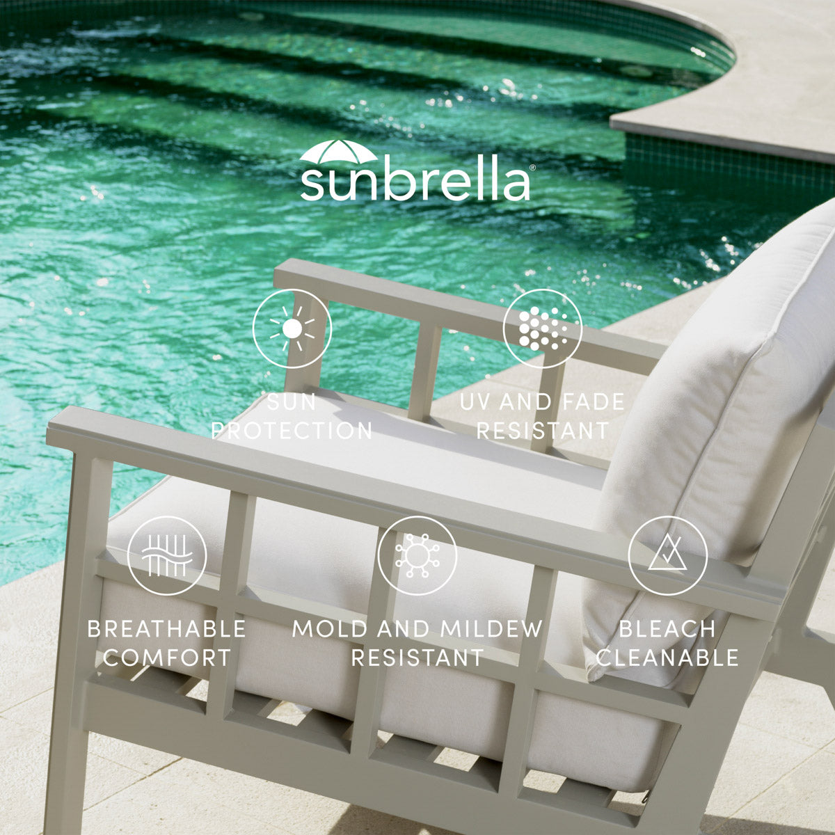 Eichholtz Outdoor Chair Bella Vista in mineral blue Sunbrella fabric with white piping. Outdoor Chair Bella Vista Crafted by Eichholtz