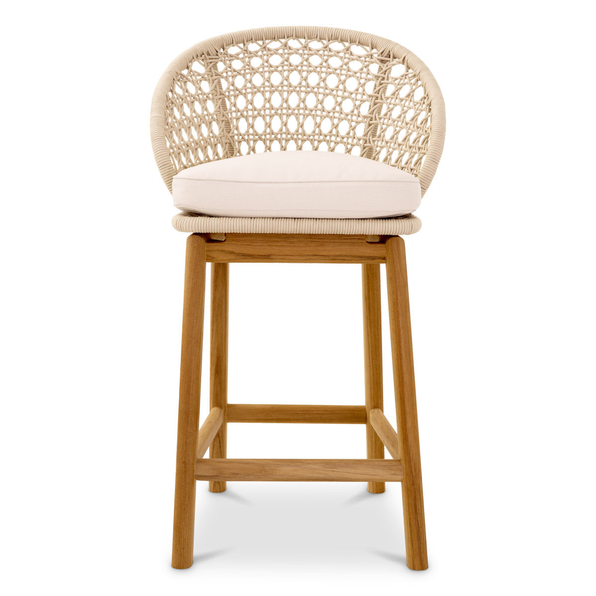 Eichholtz Outdoor Counter Stool Trinity crafted with Flores off-white finish and natural teak exudes timeless sophistication. The luxurio...