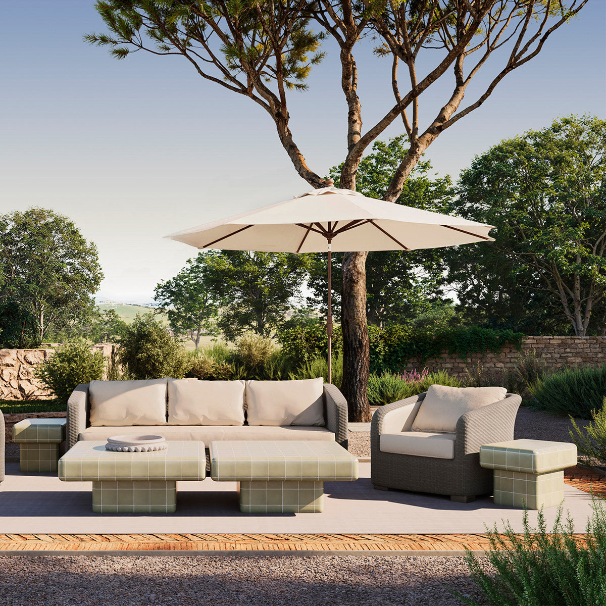 Eichholtz Outdoor Sofa Bryson and embracing the sophisticated allure of faux woven rattan in an elegant shade of grey,