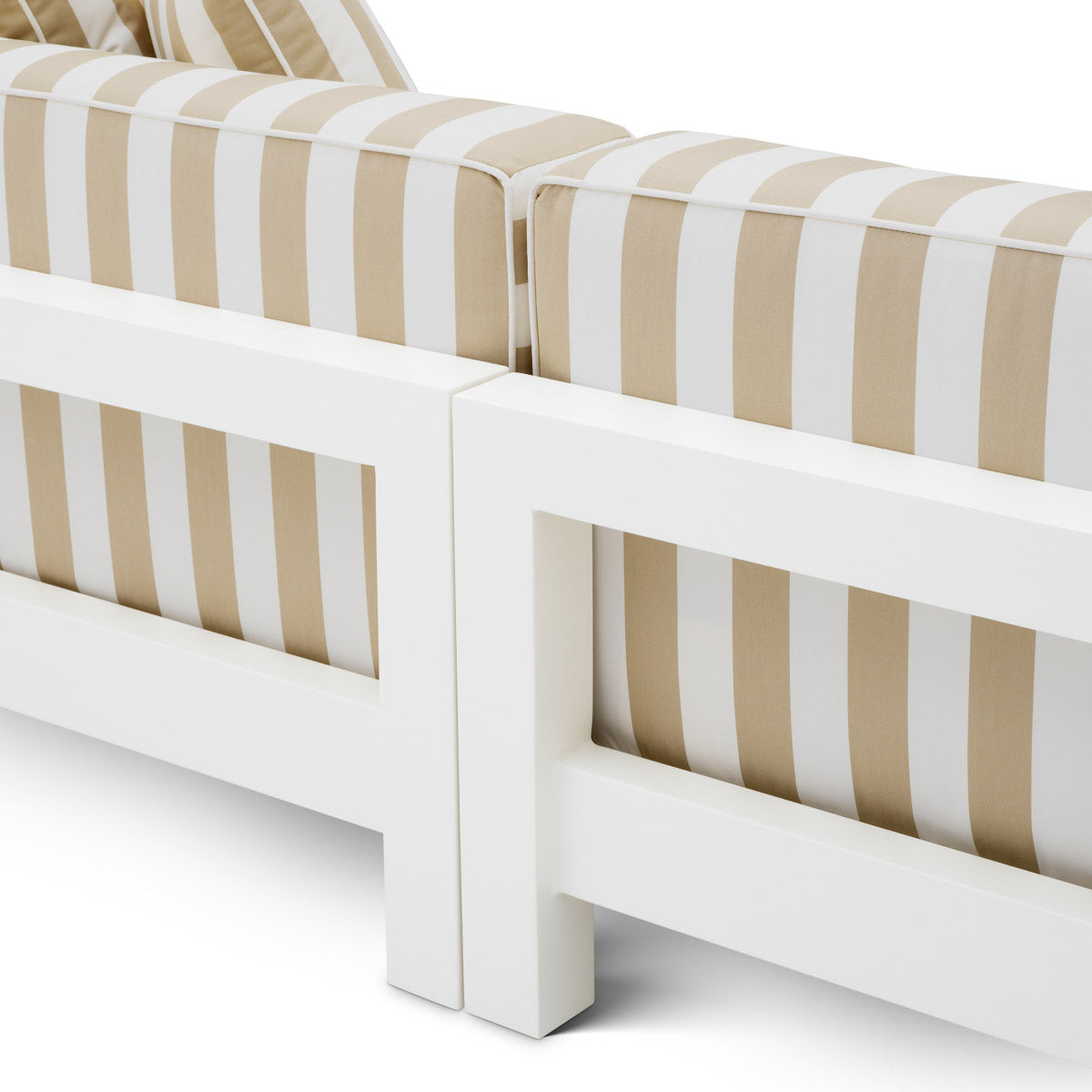 Eichholtz Outdoor Sofa Cap-Antibes white aluminum frame harmonizes with Florent beige, a chic striped fabric of unparalleled elegance. De...