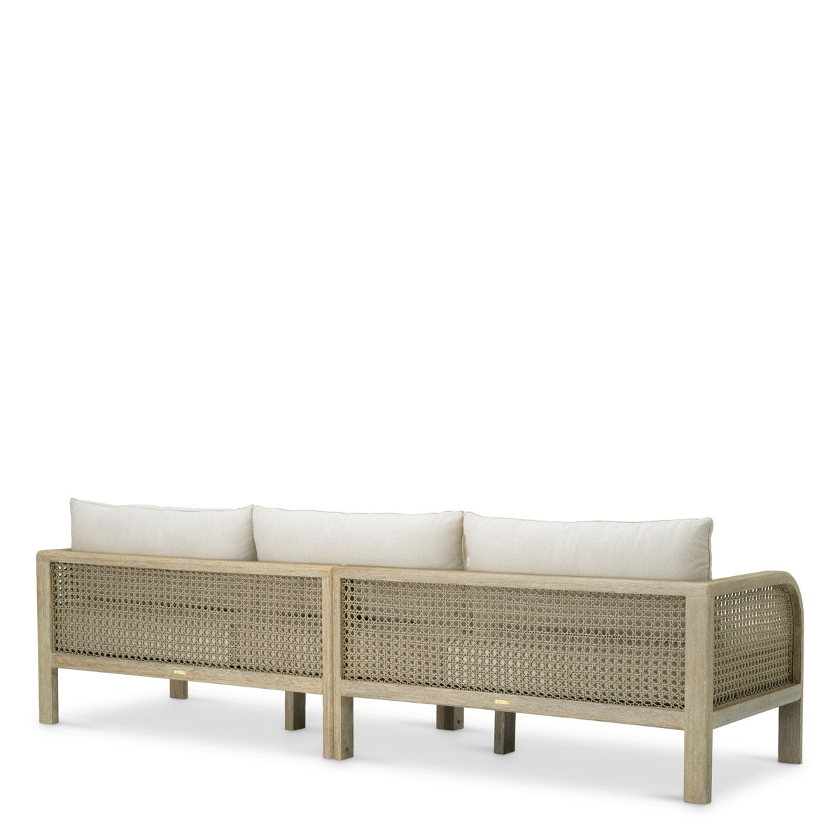 Eichholtz Outdoor Sofa Julian L the Outdoor Sofa Julian L. Crafted from aged teak, it boasts Viola sand upholstery that