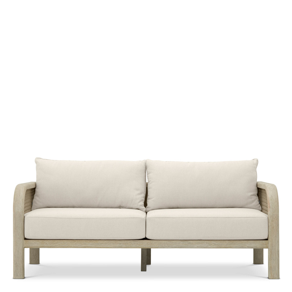 Eichholtz Outdoor Sofa Julian S Viola sand upholstery that radiates sophisticated allure. The harmonious blend of muted grey wood and