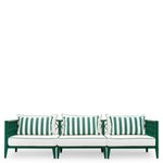 Eichholtz Outdoor Sofa Ocean Club L striking green and blaise off-white cushion covers, which are finished with contrast piping and offer