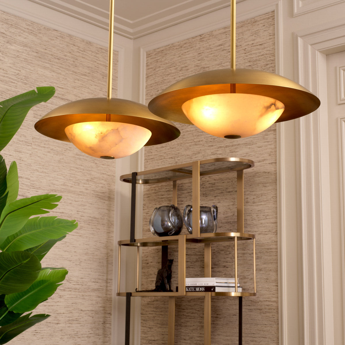 Eichholtz Pendant Marcona single piece of alabaster, this lighting solution exudes a soft, ambient glow, matched by its