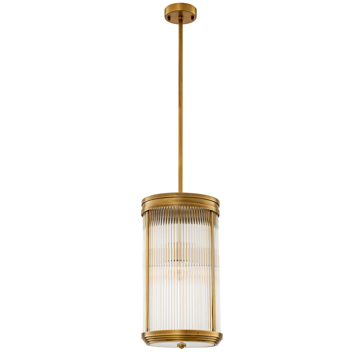 Eichholtz Pendant Rousseau L clear and frosted glass shade creates a captivating dance of light and shadow. With impeccable