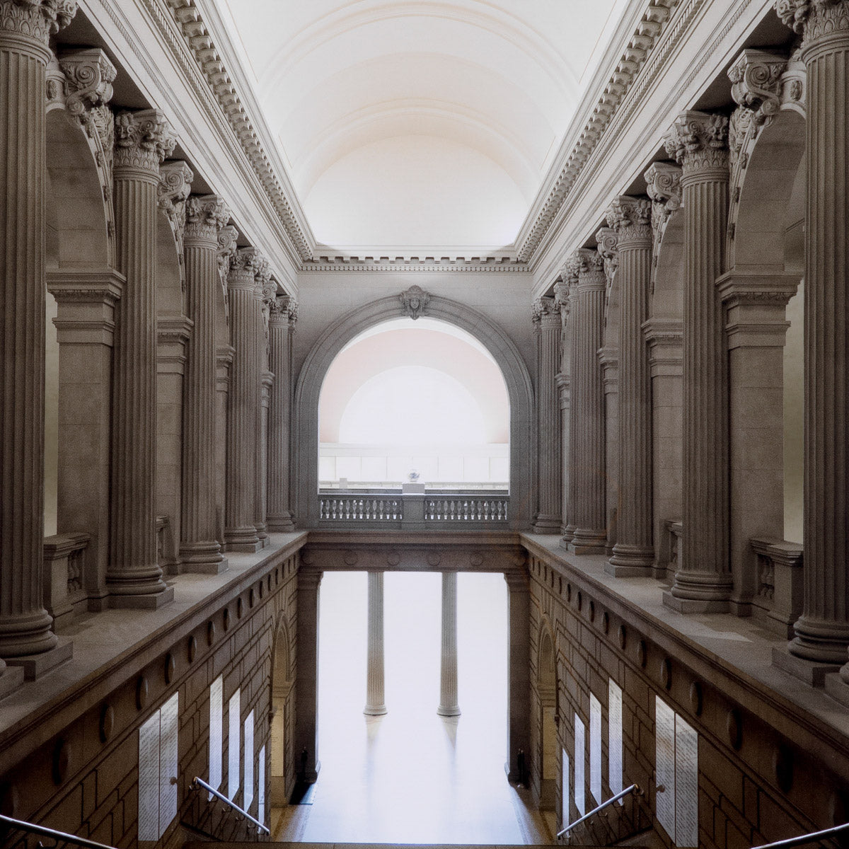 Eichholtz Print 3 Interior columns, leading to a vast open space. Encased in a grey wooden frame with clear