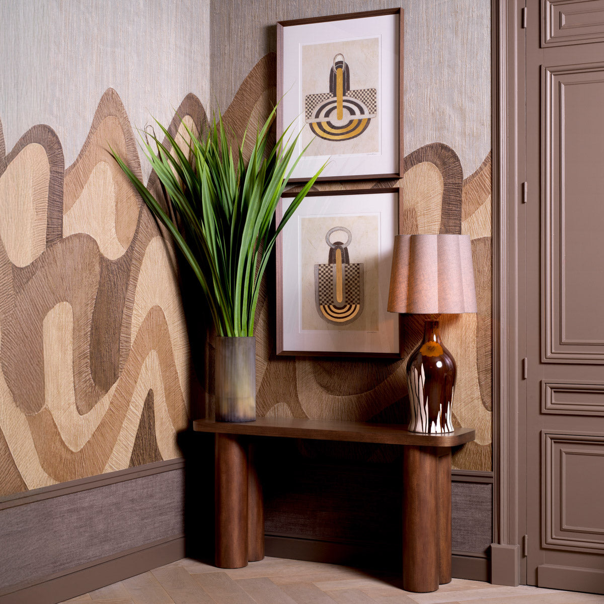 Eichholtz Print Objet d'Art by Vanna Lam set of 2 of two boasts intricate abstract designs, elegantly framed in chic grey wood with prist...