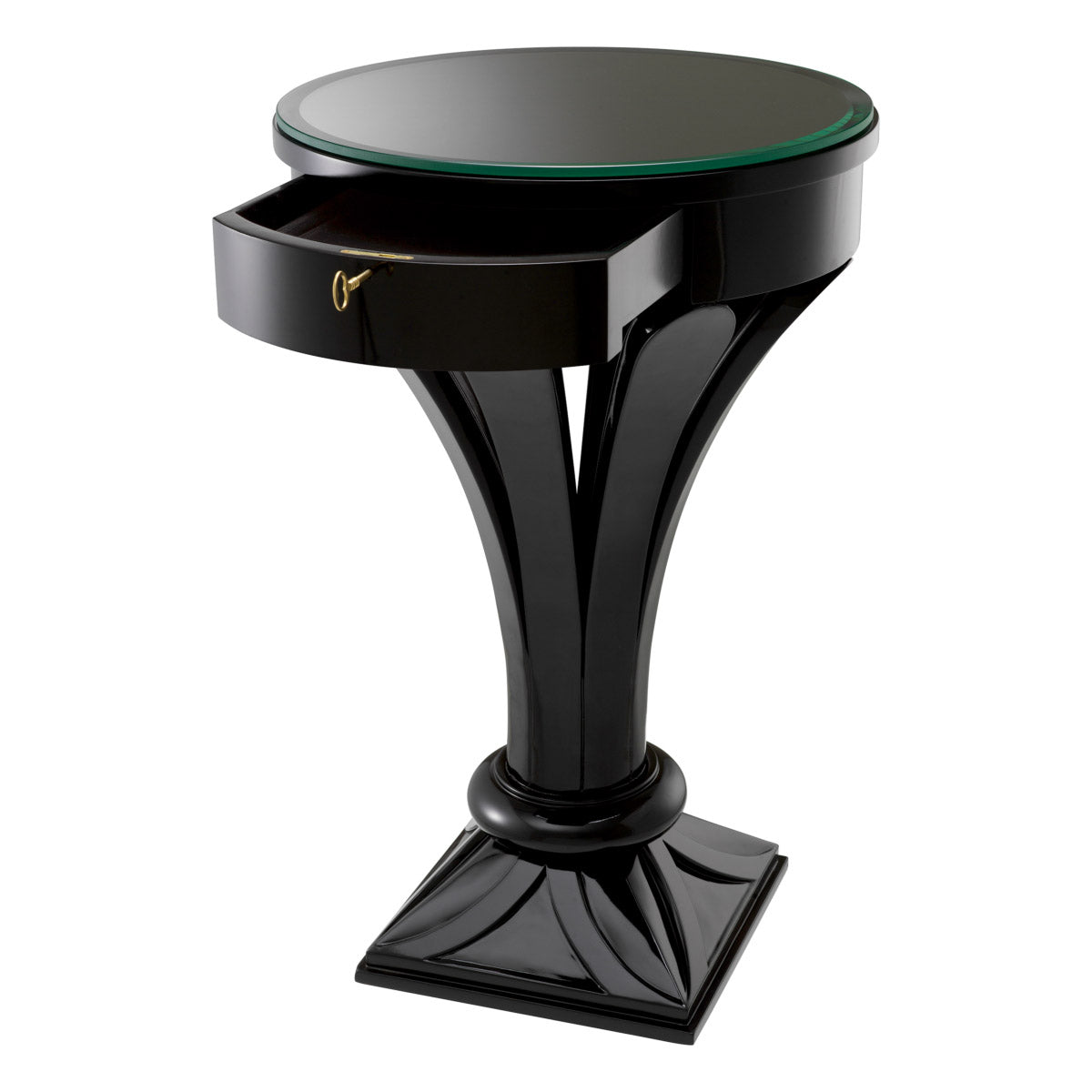 Eichholtz Side Table Aswan this piece references the elegance of ancient Egyptian forms, and features a striking piano-black finish,