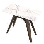 Eichholtz Side Table Borre rectangular mocha finish frame with tapered legs and a rectangular tabletop of Italian bianco lilac marble