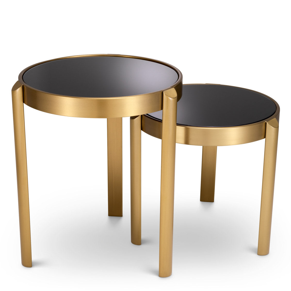 Eichholtz Side Table Buena set of 2 Mid-Century Modern design furniture, each Buena Side Tables has a brushed brass finish and a