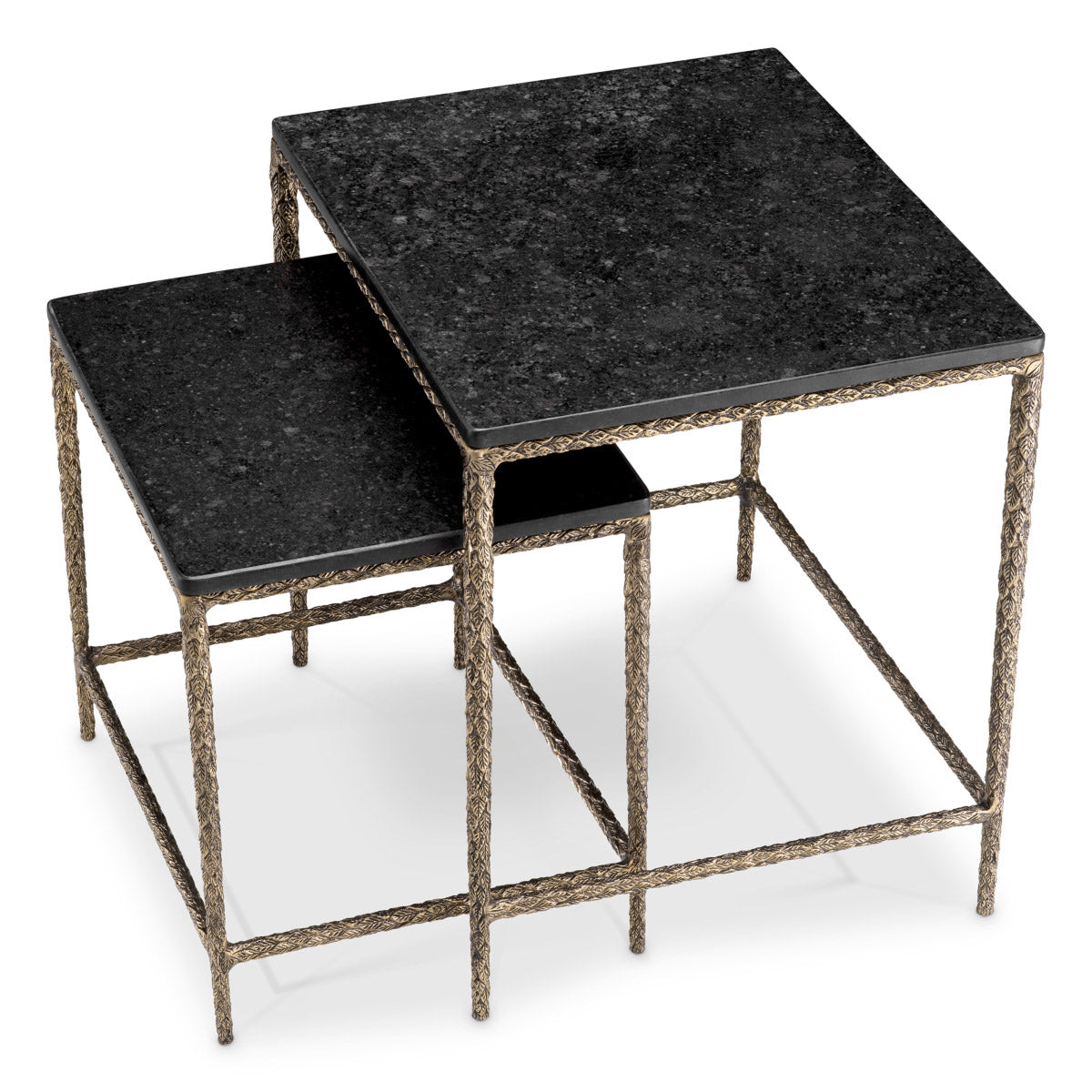 Eichholtz Side Table Ferndale set of 2 set. These two artisan-crafted pieces boast square-shaped tops of luxurious black granite, each se...
