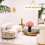 Eichholtz Side Table Hoxton set of 2 high and low round side table with slim brushed brass finish legs that are connected