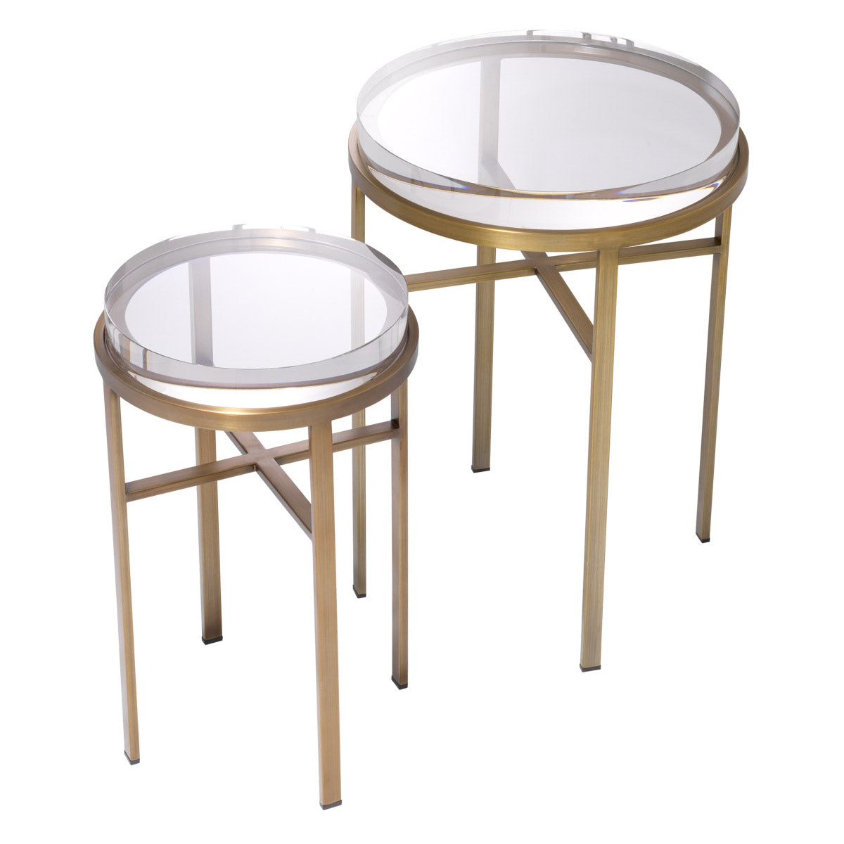 Eichholtz Side Table Hoxton set of 2 by a crossed bar, each piece stands out by an ultra-thick clear glass tabletop. This