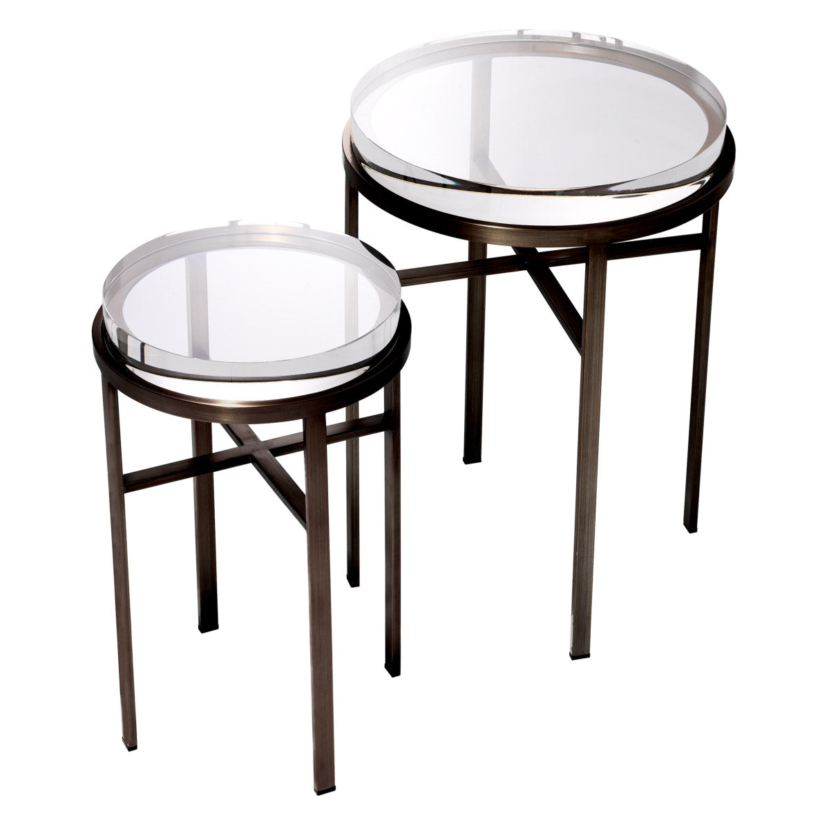 Eichholtz Side Table Hoxton set of 2 a crossed bar, each piece stands out by an ultra-thick clear glass tabletop. This adorable