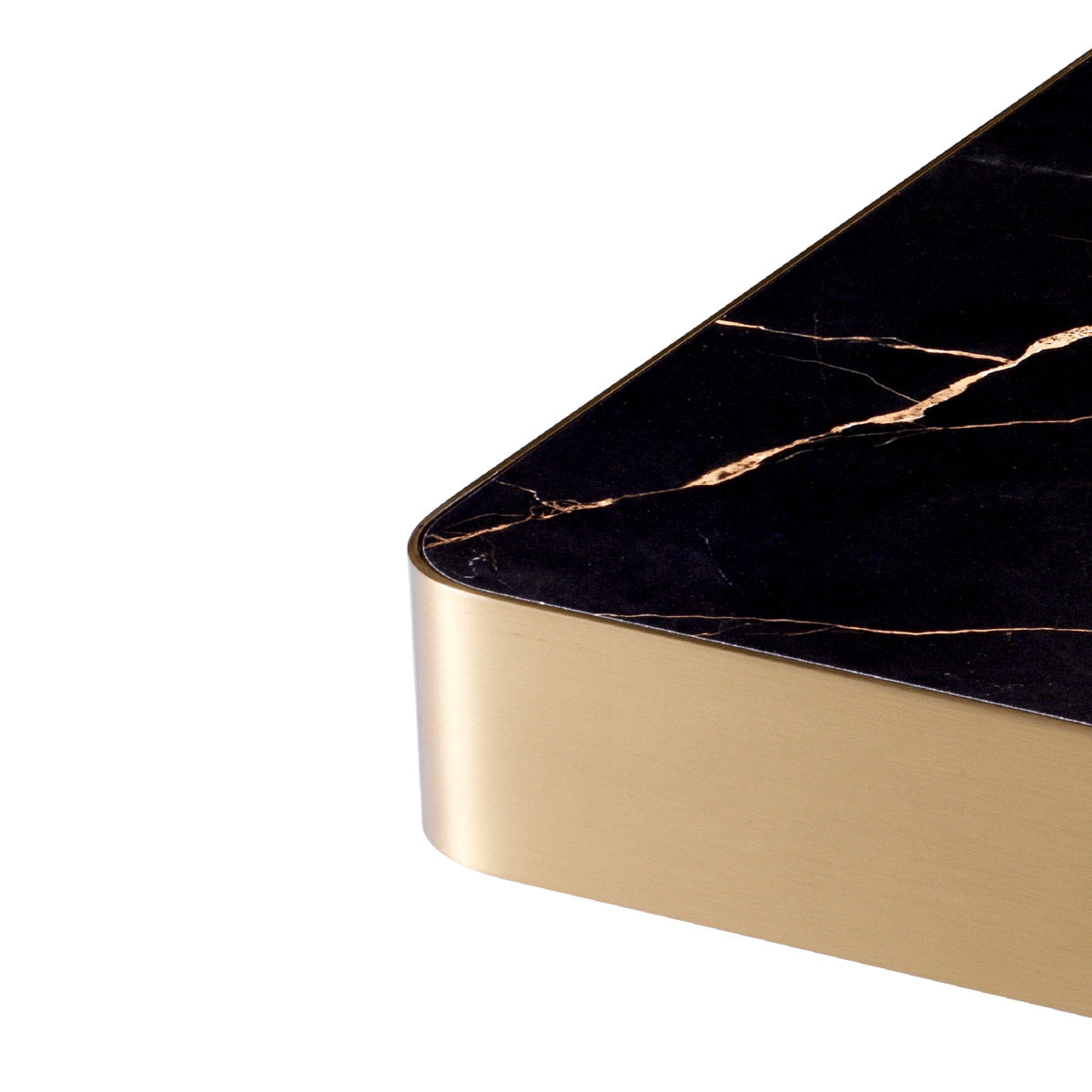 Eichholtz Side Table Luxus a sturdy base with brushed brass finish and a black ceramic tabletop with marble look