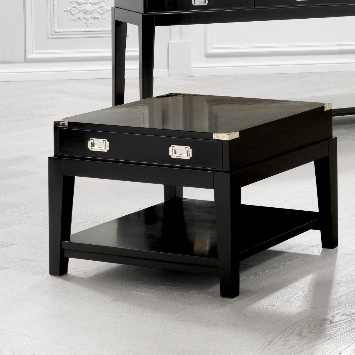 Eichholtz Side Table Military materials for a statement in any luxury interior. Dimensions W 26.5" D 26.5" H 19.5"