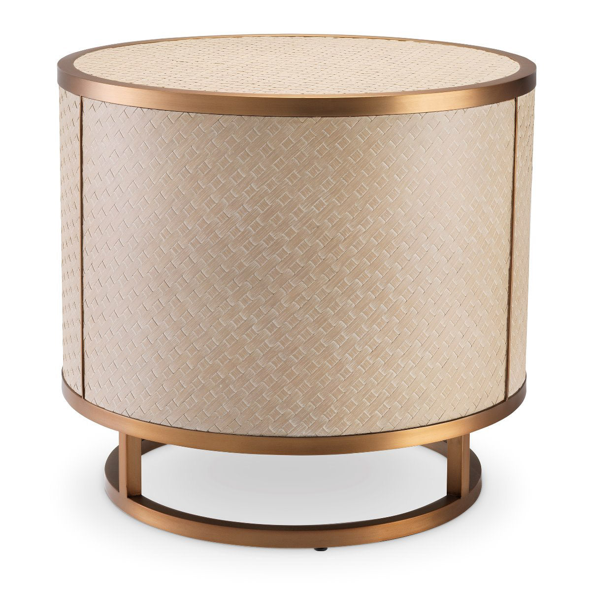 Eichholtz Side Table Napa Valley area or bedroom. Lined with woven washed oak veneer and accentuated by a brushed brass