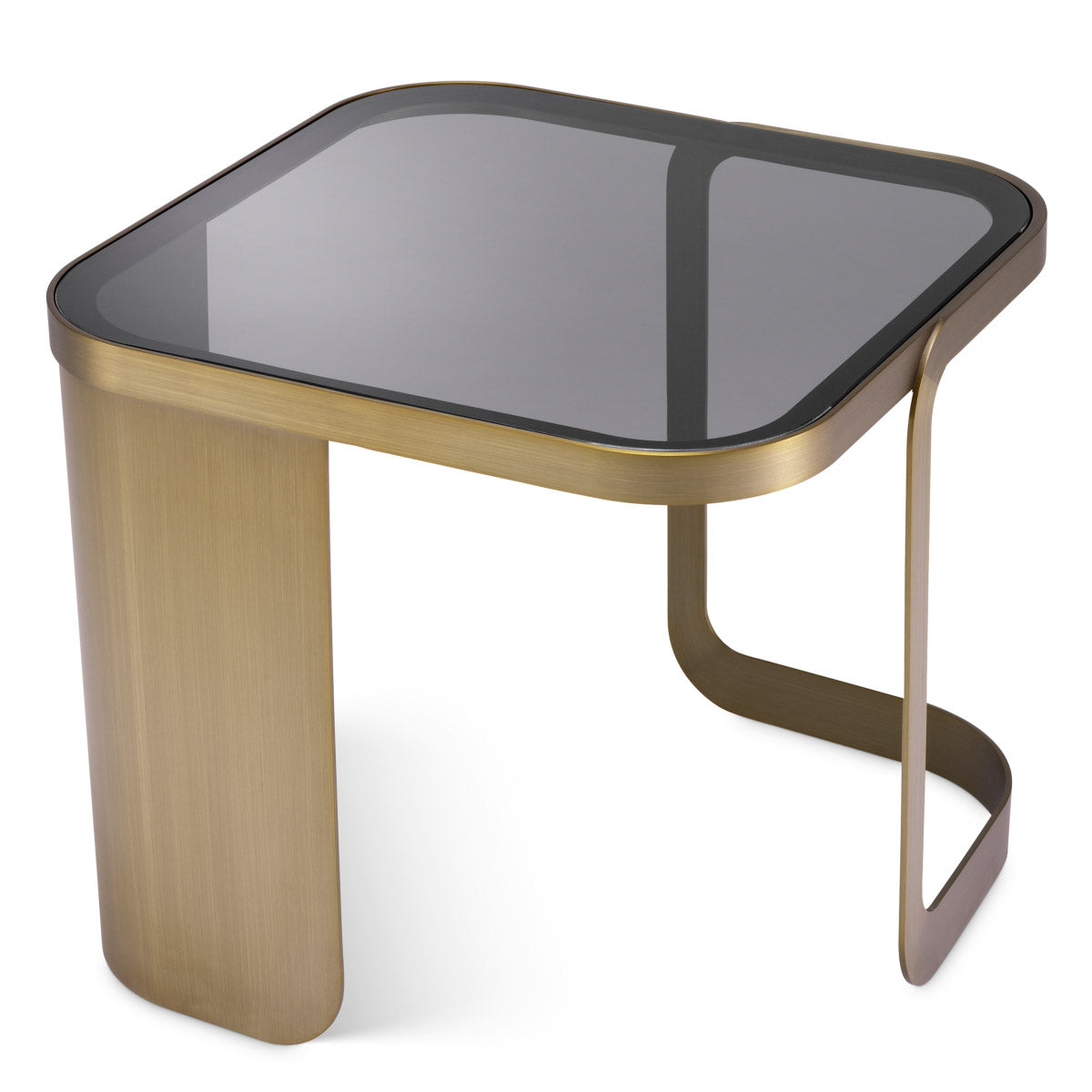 Eichholtz Side Table Numa Numa Side Table that has a brushed brass frame and a smoked glass tabletop. A
