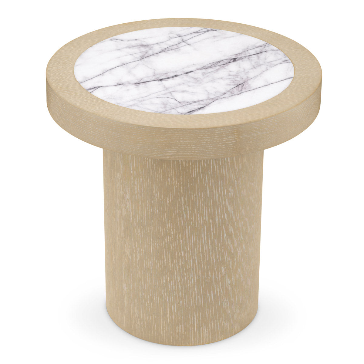 Eichholtz Side Table Presedio washed oak veneer base elegantly contrasted by a shimmering Bianco Lilac marble top, this piece