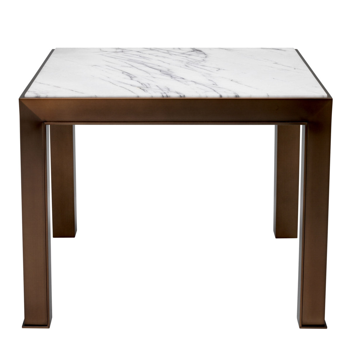 Eichholtz Side Table Tardieu a sturdy medium bronze finish frame and a tabletop of Italian bianco lilac marble. Side