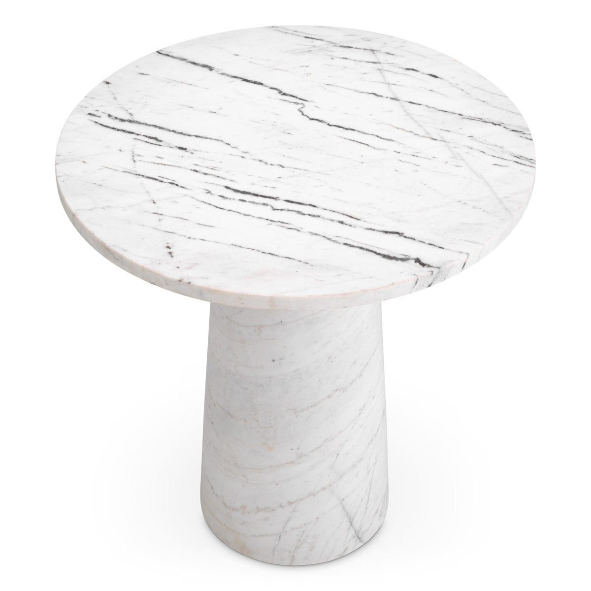 Eichholtz Side Table Terry white marble. Topping off the table is a sleek round top, providing a functional surface