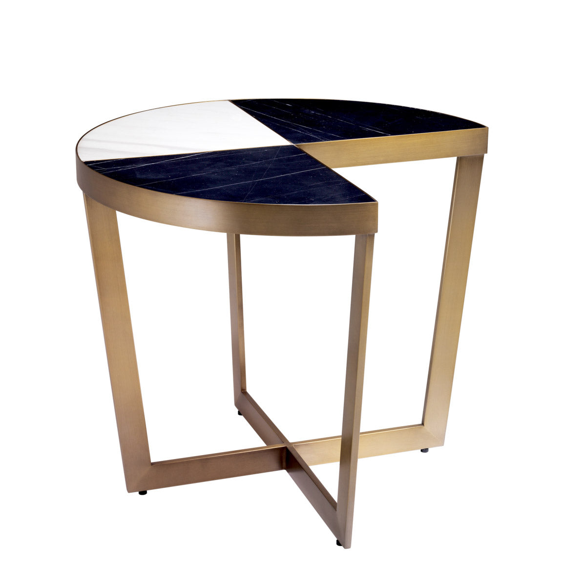 Eichholtz Side Table Turino brushed brass finish. One quarter of the tabletop has been cut out so this side