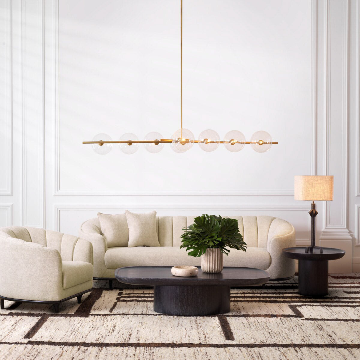 Eichholtz Sofa Agostino textured upholstery fabric, the vertical tufting and grand silhouette create a luxurious, plush sink-in feel.