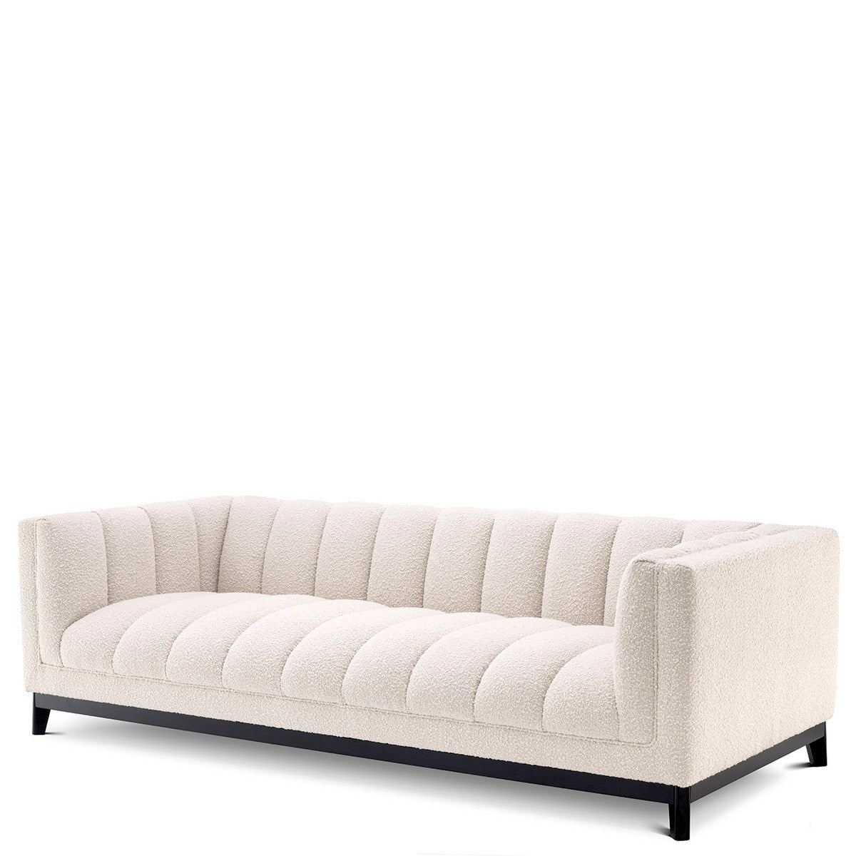 Eichholtz Sofa Ditmar Resting upon a black finish base and upholstered in cream-coloured bouclé, Sofa Ditmar will bring